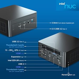 Intel NUC 12 Pro Mini PC Wall Street Canyon, 32GB de RAM, 1TB SSD, Win 11 Pro, i7-1260P, Compatible con 8K o 4K@120 Hz, Pantalla cuádruple, WiFi 6E (2,4/5/6 GHz), BT5 .3, GigabitEthernet(NUC12WSHi7)