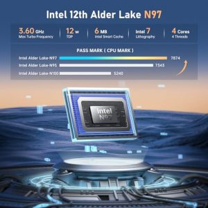 ACEMAGIC S1 Mini PC Vertical Intel Alder Lake-N97 (Max 3,6 GHz) 16 GB DDR4 3200 MHz/512 GB M.2 NVMe SSD Ordenador de sobremesa con pantalla LCD, SSD 2,5" (Max 2 TB), 4 K@60HZ UHD Dual Display/WiFi