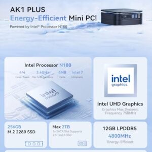 NiPoGi Mini PC Ιntel Alder Lake N100 (hasta 3,4 GHz) 12 GB LPDDR5 4800 MHz/256 GB M.2 SSD, Torre PC 4K@60HZ HD Dual Display,WiFi 2.4G/5G, RJ45,BT4.2