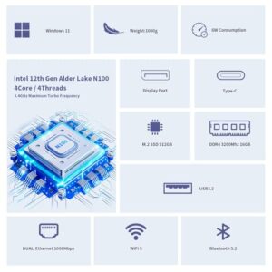 DreamQuest Mini PC N100 Processor Up to 3.4GHz 4C/4T Mini Desktop Computer Windows 11 Pro Preinstalled